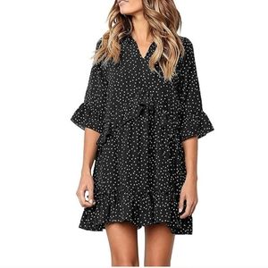 Black & White Polka Dot Ruffles Dress